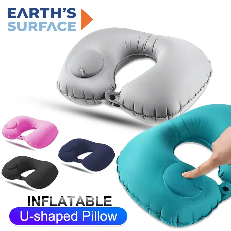 Oreiller de voyage gonflable en forme de U, pliable et portable, avec dispositif anti-fuite 1