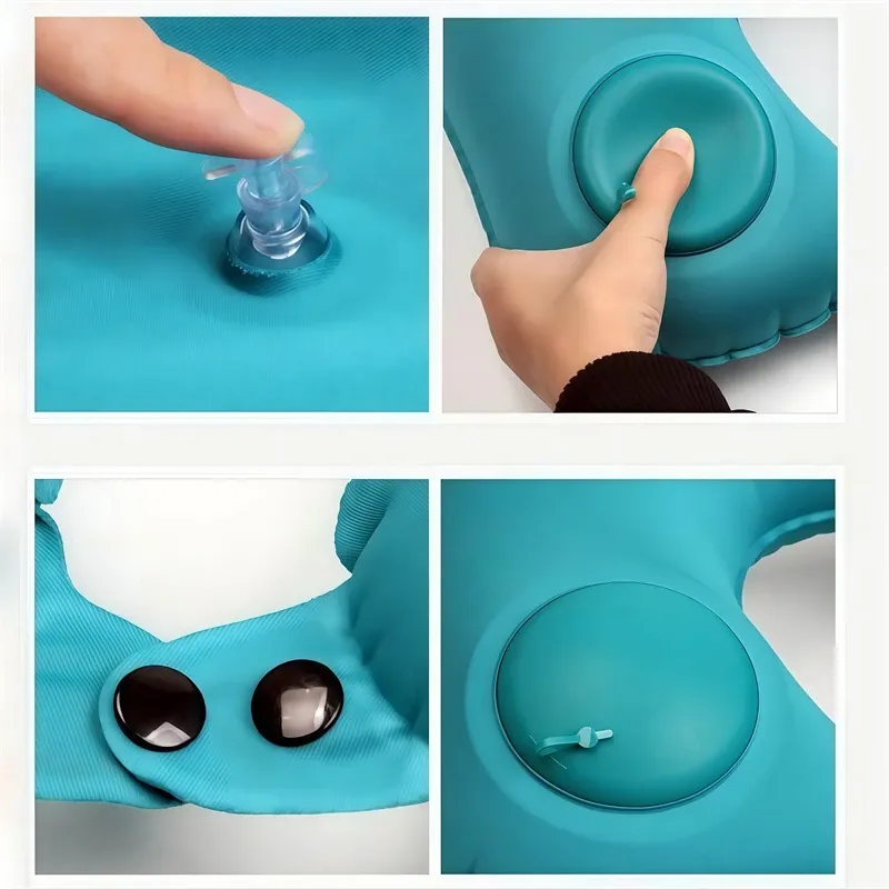 Oreiller de voyage gonflable en forme de U, pliable et portable, avec dispositif anti-fuite 5