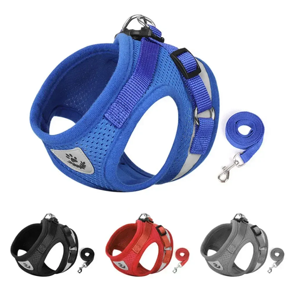 Harnais pour chat avec laisse, réglable, réfléchissant et anti-évasion, gilet en maille pour animaux de compagnie, idéal pour chiot, petit chien et chat 3