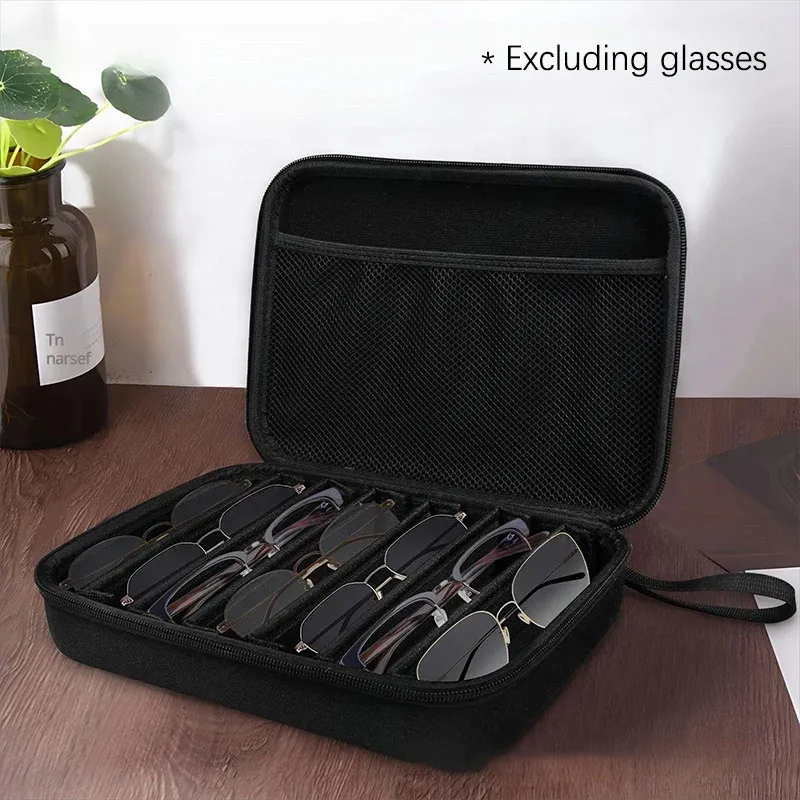 Organisateur de lunettes réglable à 4 à 8 compartiments, étui de rangement portable noir pour voyage, avec séparateurs robustes 3
