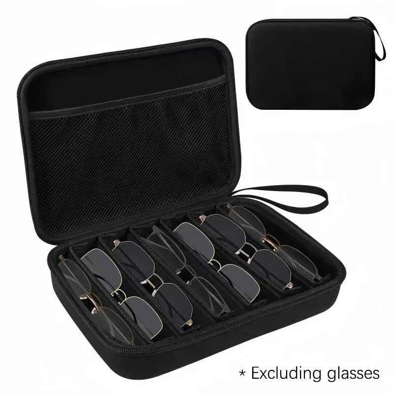 Organisateur de lunettes réglable à 4 à 8 compartiments, étui de rangement portable noir pour voyage, avec séparateurs robustes 5