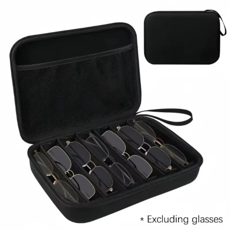 Organisateur de lunettes réglable à 4 à 8 compartiments, étui de rangement portable noir pour voyage, avec séparateurs robustes 11