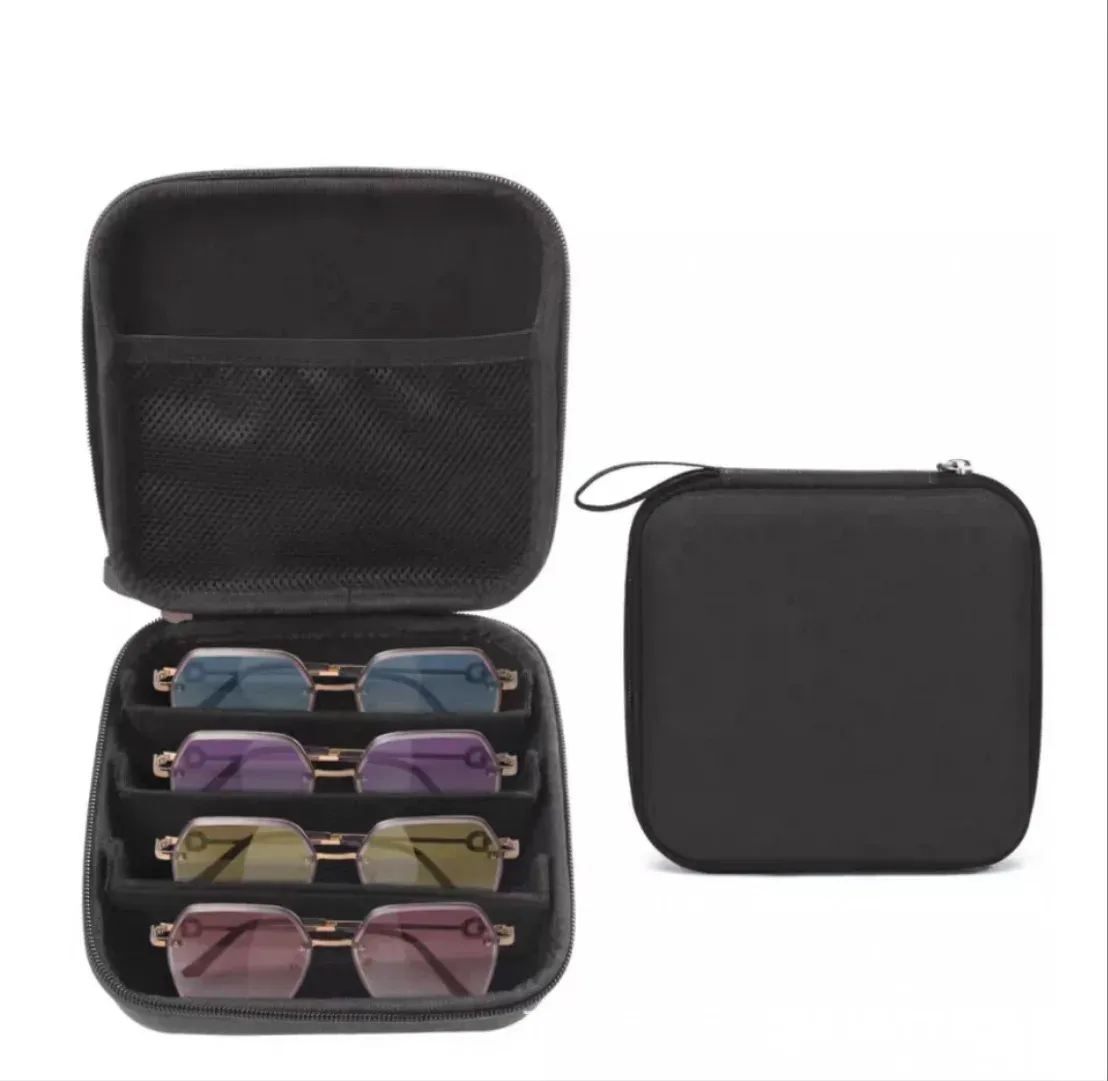 Organisateur de lunettes réglable à 4 à 8 compartiments, étui de rangement portable noir pour voyage, avec séparateurs robustes 8