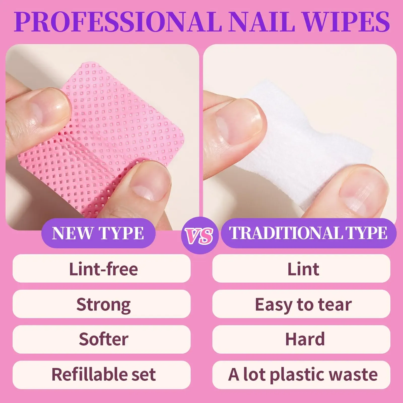 LINMANDA 200 lingettes de nettoyage des ongles non pelucheuses pour gel UV, tampons de nettoyage pour manucure à domicile ou en salon 5
