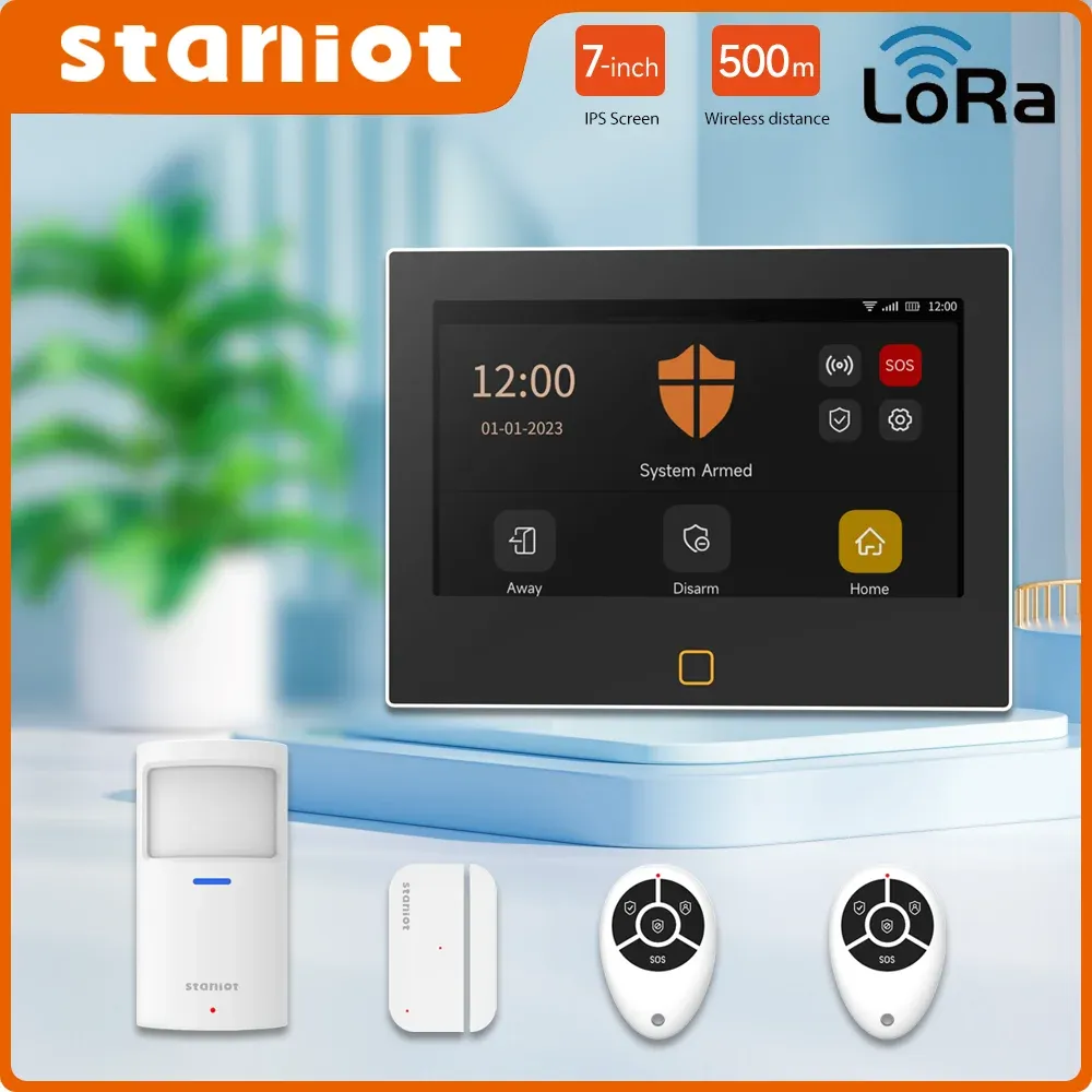 Système d'alarme de sécurité Staniot LoRa 7 pouces, WiFi et 4G, compatible Tuya, kit anti-intrusion, portée de transmission 500 m, sirène intégrée