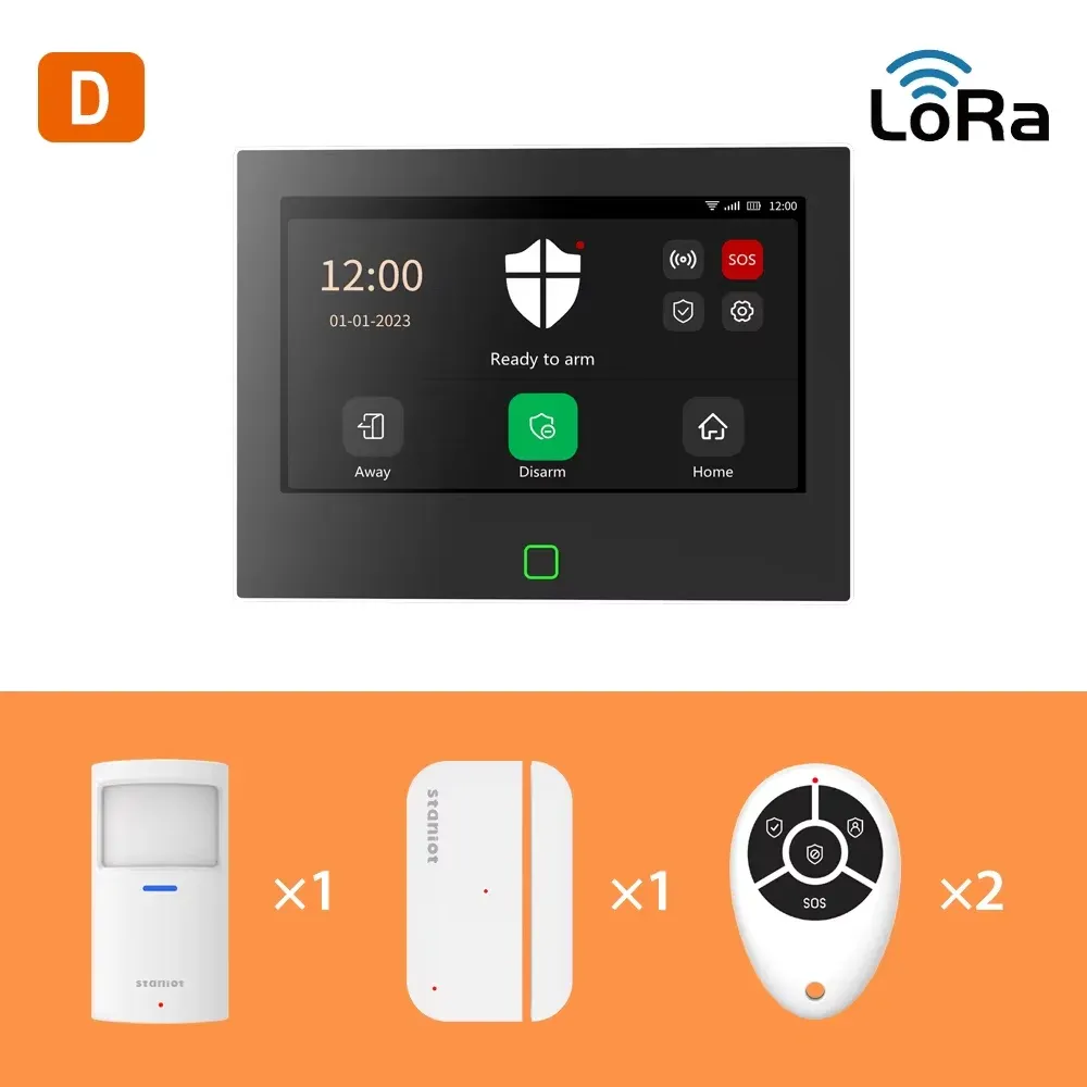 Système d'alarme de sécurité Staniot LoRa 7 pouces, WiFi et 4G, compatible Tuya, kit anti-intrusion, portée de transmission 500 m, sirène intégrée 8