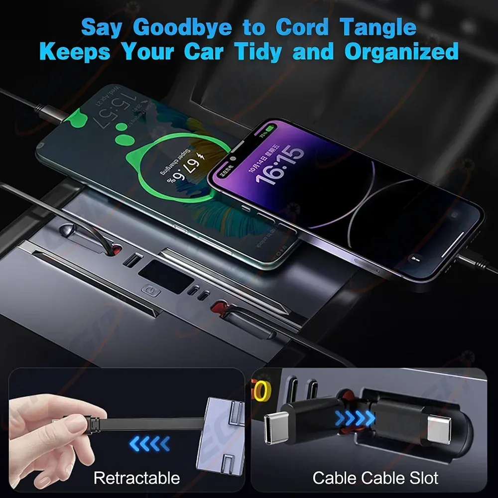 Hub USB-C à charge rapide 65 W / 45 W avec station d'extension pour console centrale Tesla Model Y Juniper (2025) et Model 3 Highland (2024) 3
