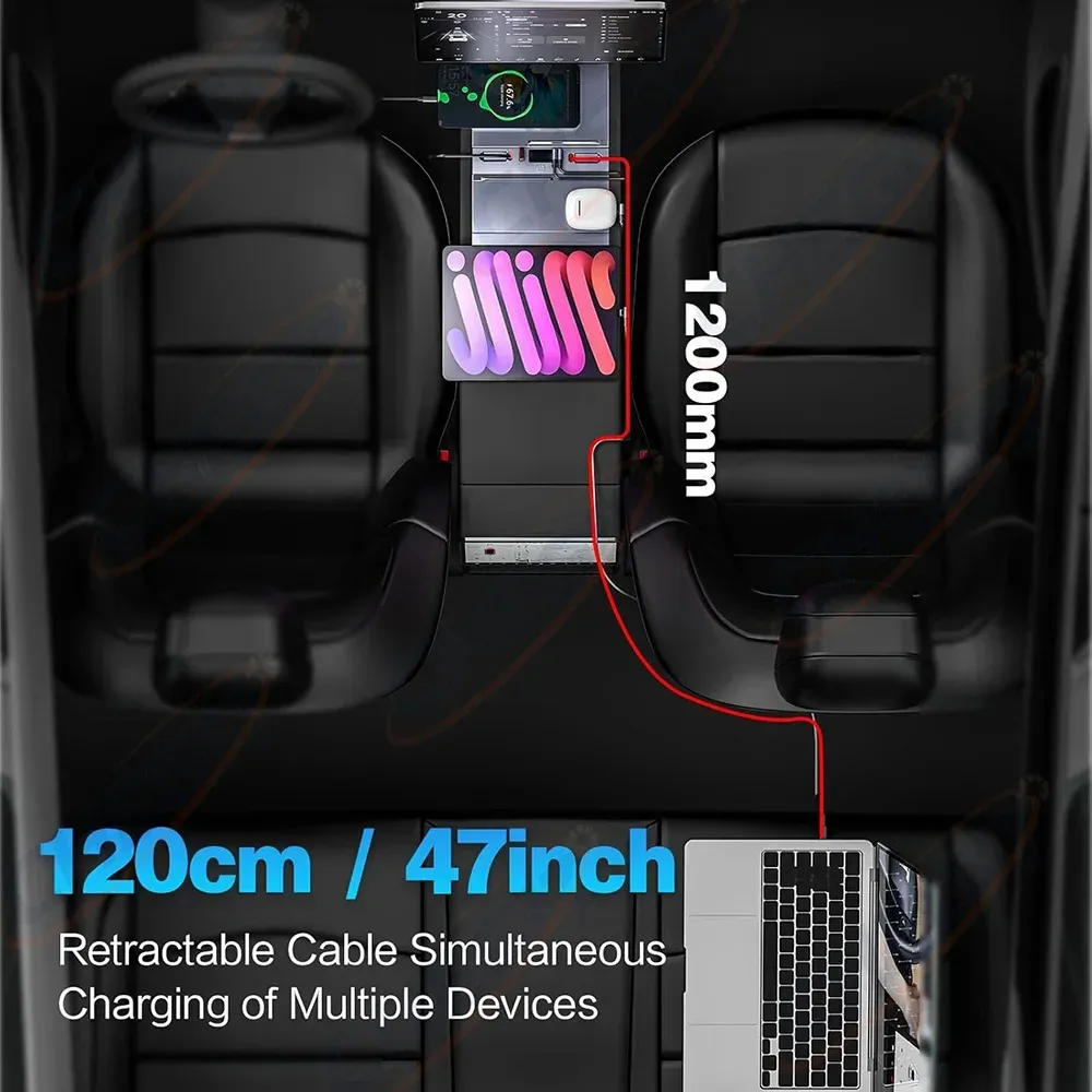 Hub USB-C à charge rapide 65 W / 45 W avec station d'extension pour console centrale Tesla Model Y Juniper (2025) et Model 3 Highland (2024) 4