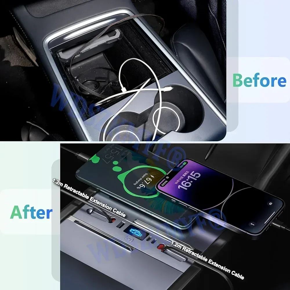 Hub USB-C à charge rapide 65 W / 45 W avec station d'extension pour console centrale Tesla Model Y Juniper (2025) et Model 3 Highland (2024) 6