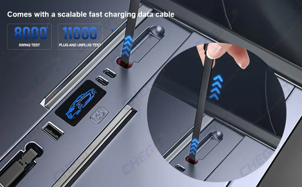 Détail des ports de charge du hub Tesla
