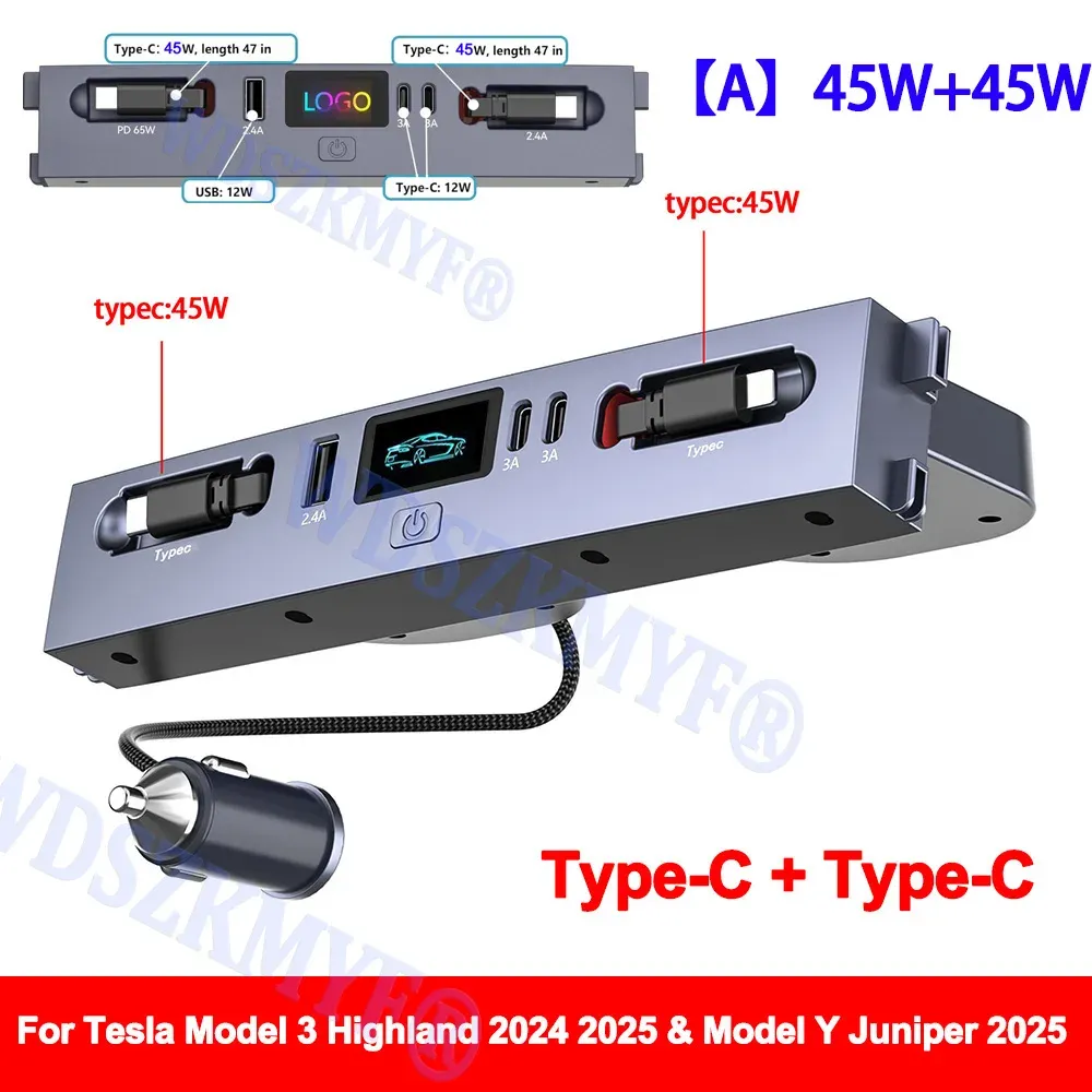 Hub USB-C à charge rapide 65 W / 45 W avec station d'extension pour console centrale Tesla Model Y Juniper (2025) et Model 3 Highland (2024) 7