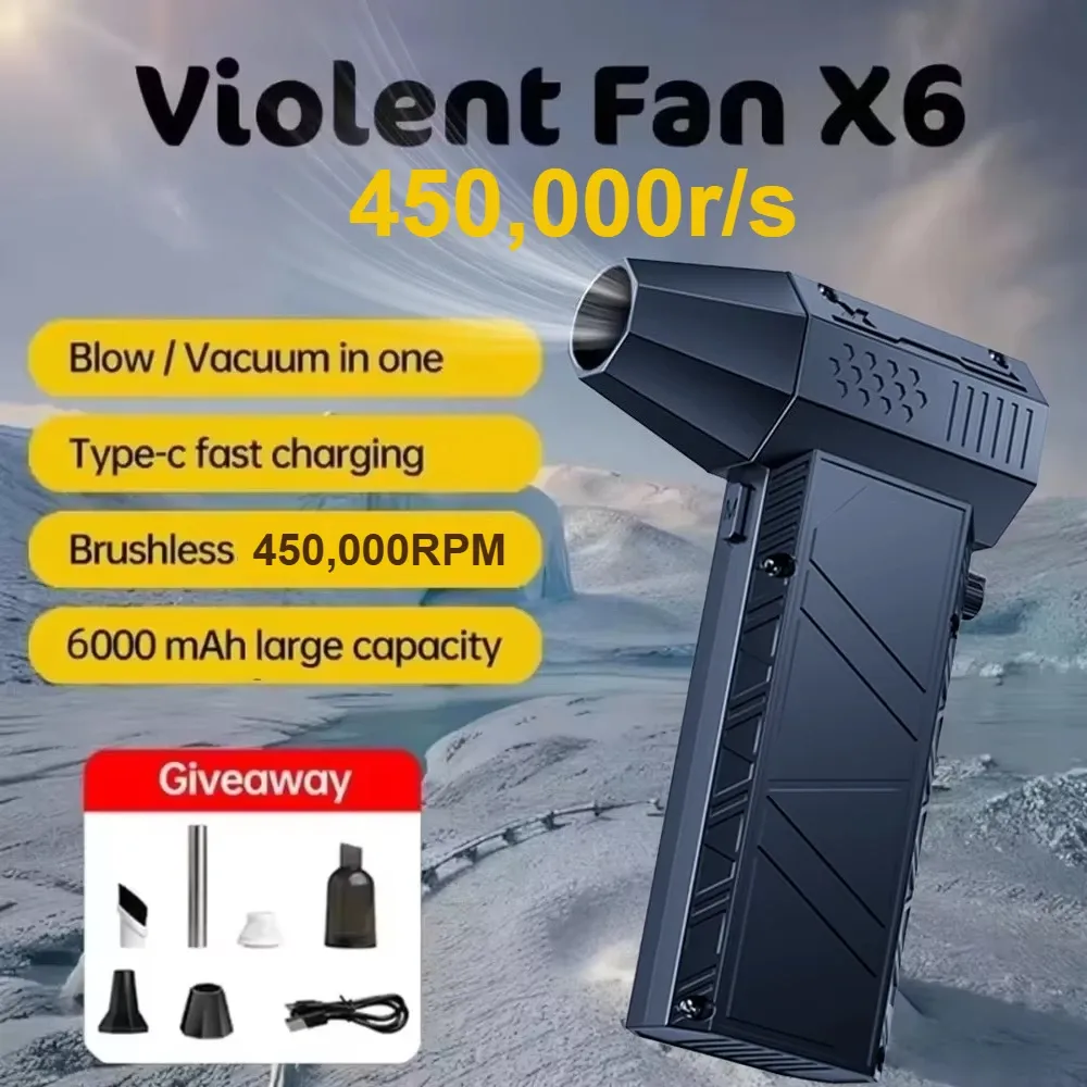 Souffleur-aspirateur X6 sans fil à moteur sans balais, 450 000 tr/min, charge rapide, pour voiture et ordinateur