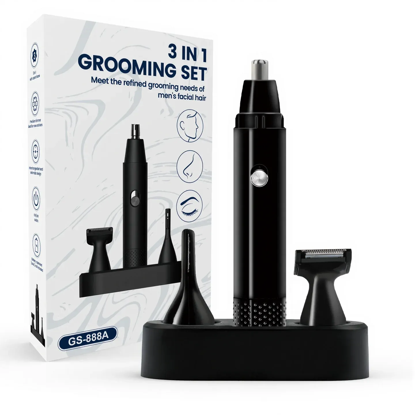 AUTHONE Tondeuse électrique 3-en-1 pour nez et oreilles homme – Kit de toilettage pour épilation indolore du nez, de la barbe et des sourcils 7