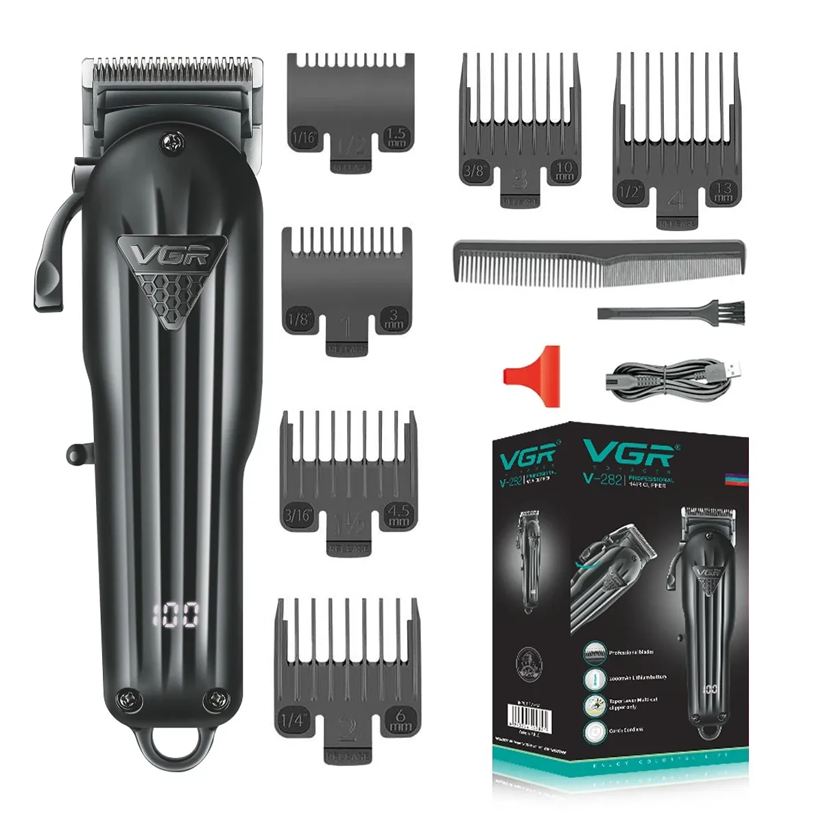 VGR Tondeuse à cheveux professionnelle pour homme, tondeuse électrique sans fil avec affichage numérique, modèle V-282 8