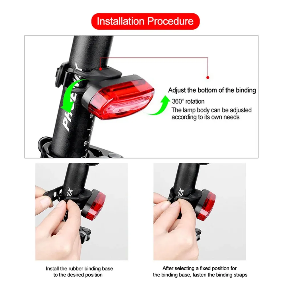 Feu arrière LED rouge rechargeable par USB pour VTT 3