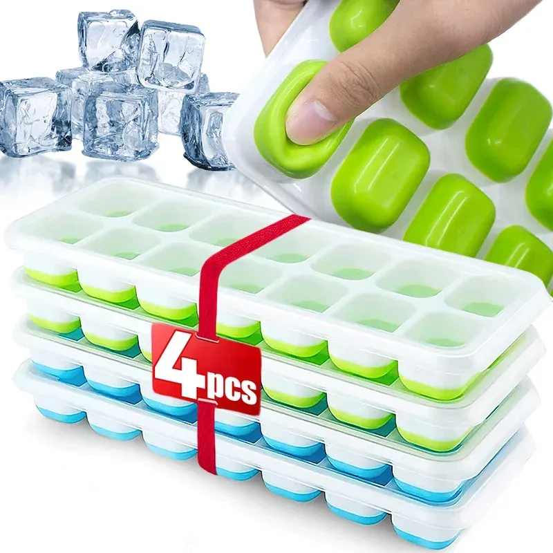 Moule à glaçons carré en silicone avec couvercle, 14 compartiments faciles à démouler - Image 1
