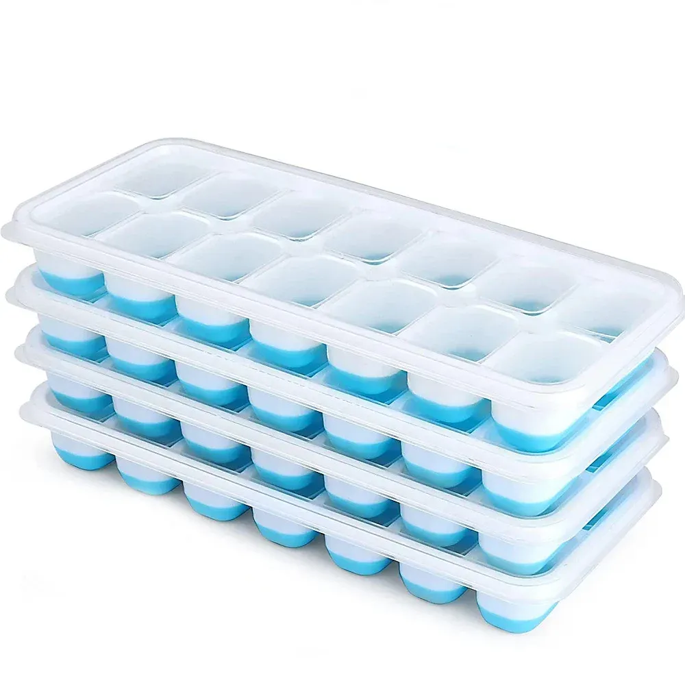Moule à glaçons carré en silicone avec couvercle, 14 compartiments faciles à démouler 7