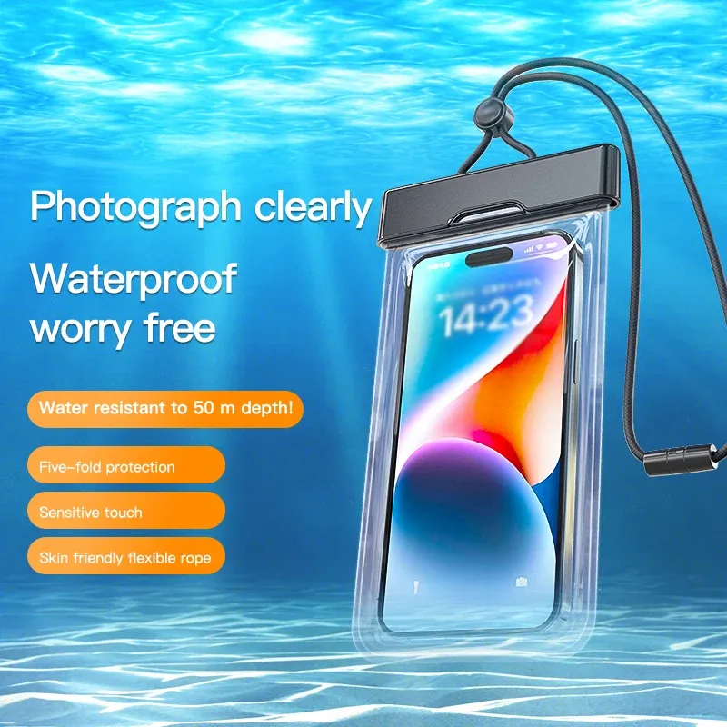 Pochette de téléphone étanche à fenêtre transparente – Étui à écran tactile pour photos sous-marines, natation et rafting (iPhone, Huawei, Xiaomi, Android)