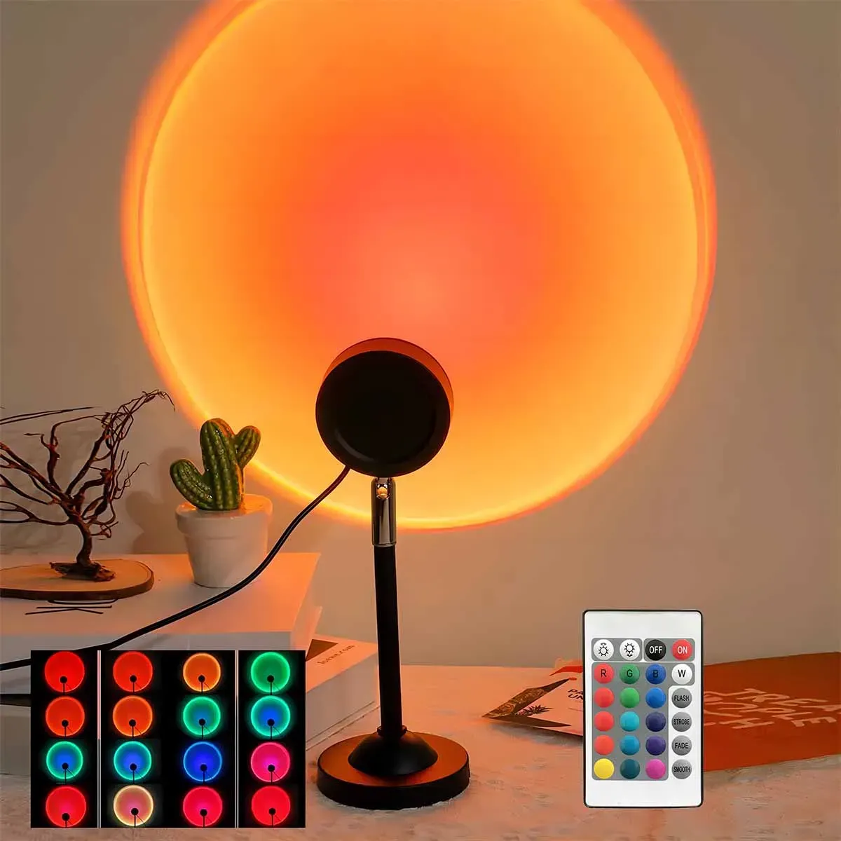 Lampe de projection coucher de soleil avec télécommande, 16 couleurs, veilleuse d'ambiance, décoration de chambre, accessoire photo mural - Image 1