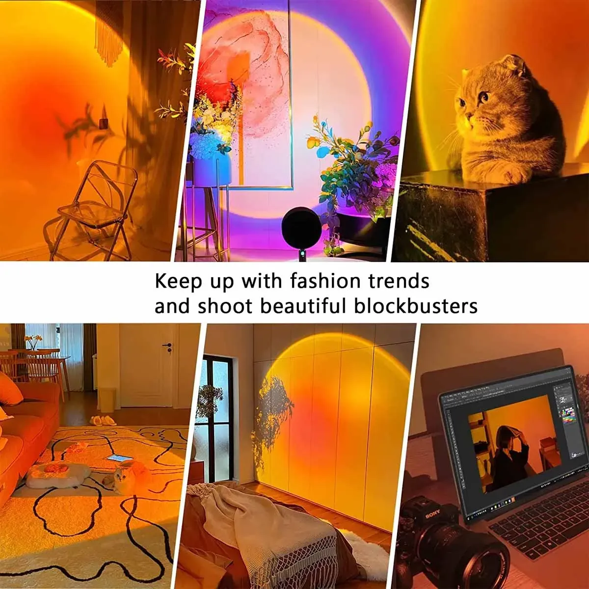 Lampe de projection coucher de soleil avec télécommande, 16 couleurs, veilleuse d'ambiance, décoration de chambre, accessoire photo mural 5