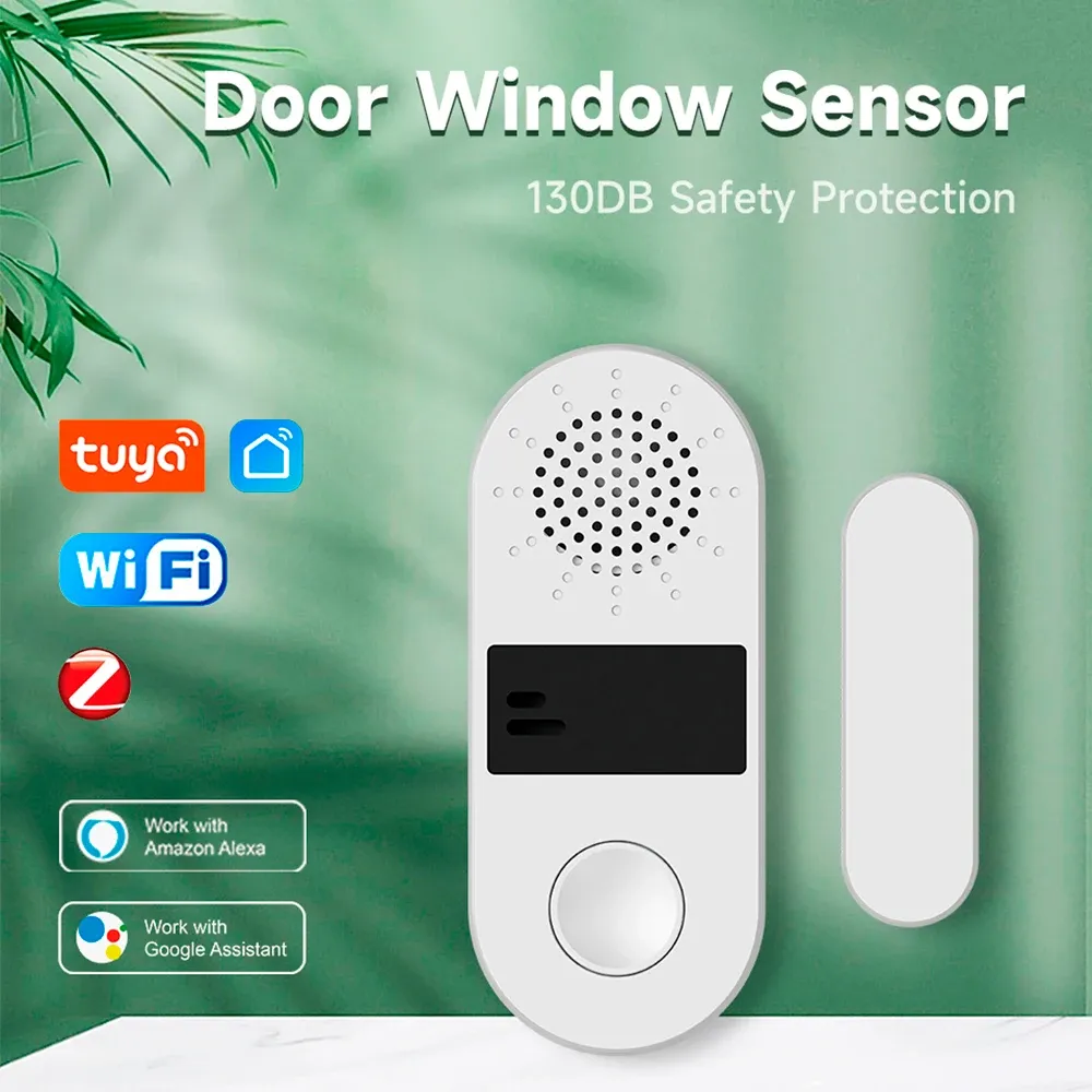 Capteur de porte et fenêtre Tuya WiFi/Zigbee, alarme sonore et lumineuse 130 dB, détecteur sans fil compatible application SmartLife et Google Home - Image 1