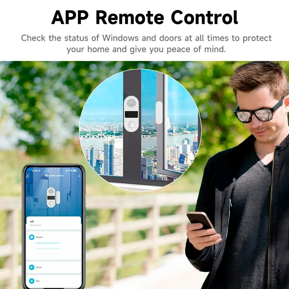Capteur de porte et fenêtre Tuya WiFi/Zigbee, alarme sonore et lumineuse 130 dB, détecteur sans fil compatible application SmartLife et Google Home 3