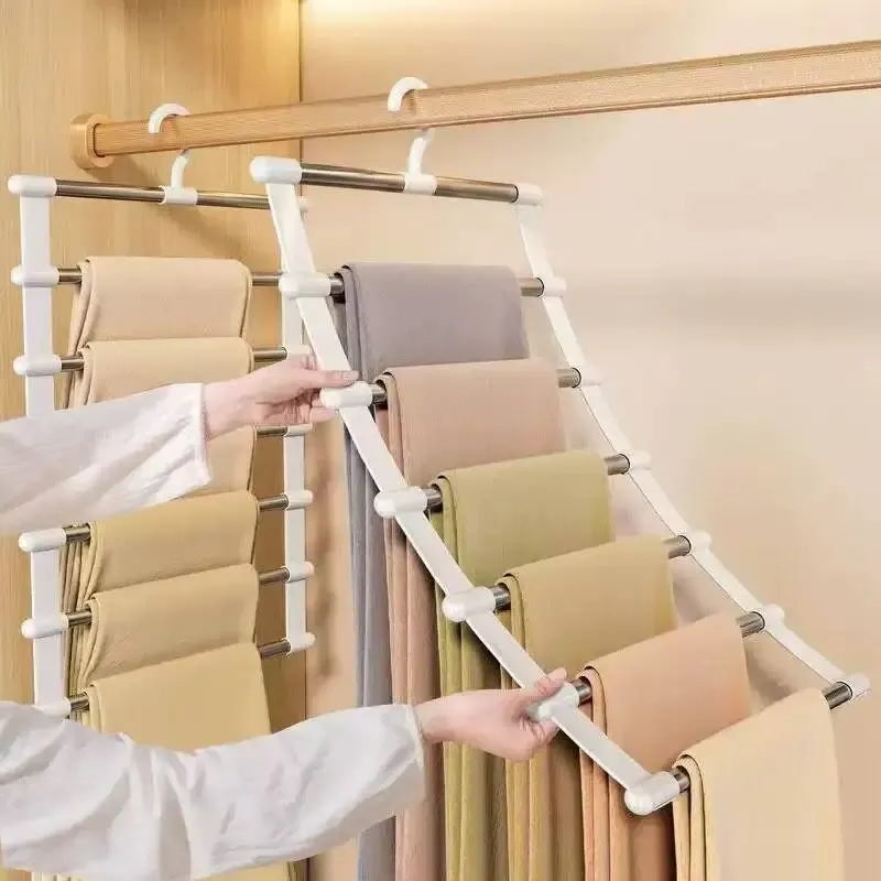 Porte-pantalons multi-niveaux, organisateur de placard compact, support pliable pour vêtements et pantalons, rangement de garde-robe avec pinces antidérapantes