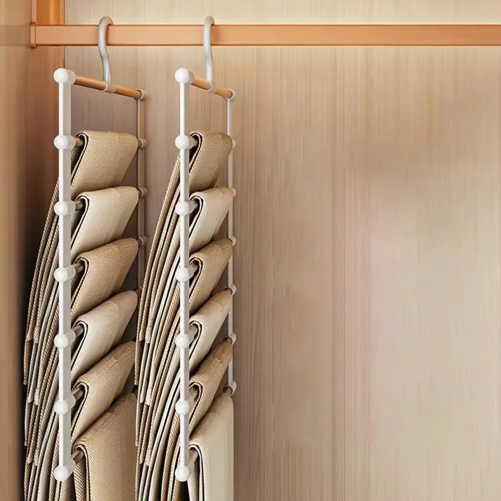 Porte-pantalons multi-niveaux, organisateur de placard compact, support pliable pour vêtements et pantalons, rangement de garde-robe avec pinces antidérapantes 3