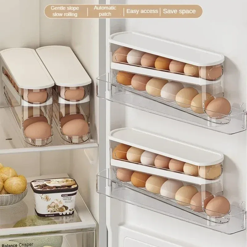 Boîte de rangement pour œufs à double étage style échelle avec distributeur à défilement automatique pour réfrigérateur - Image 1