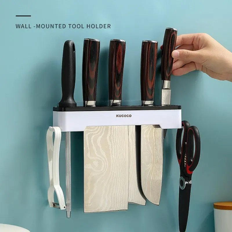 Porte-couteaux mural multifonctionnel pour cuisine, support de rangement pour couteaux et couverts - Image 1