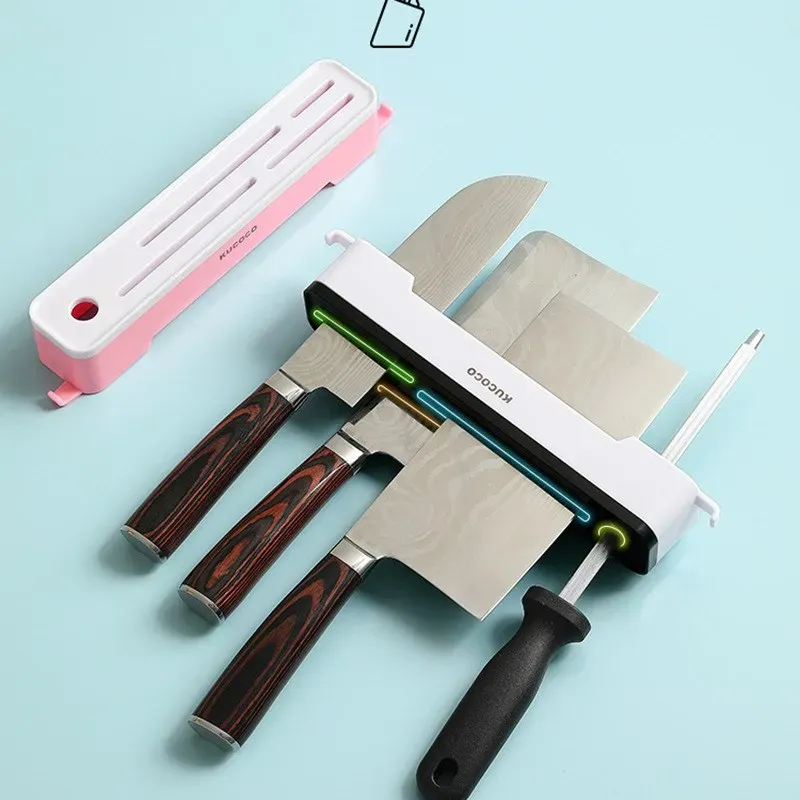 Porte-couteaux mural multifonctionnel pour cuisine, support de rangement pour couteaux et couverts 3