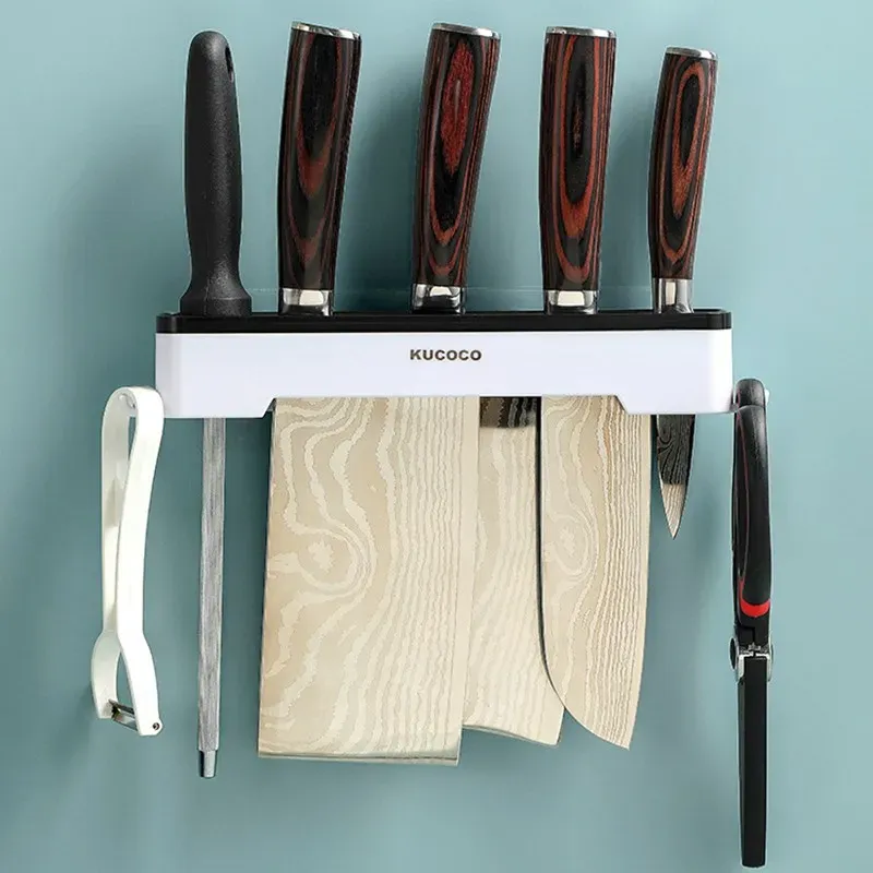 Porte-couteaux mural multifonctionnel pour cuisine, support de rangement pour couteaux et couverts 7