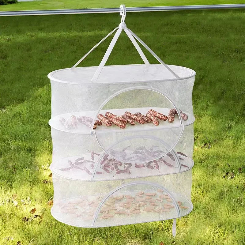 Filet de séchage suspendu à 1, 2 ou 3 niveaux pour poissons, en maille pliable, pour légumes, fruits, vêtements et herbes aromatiques 3