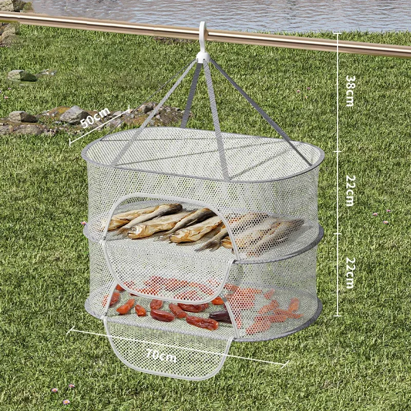 Filet de séchage suspendu à 1, 2 ou 3 niveaux pour poissons, en maille pliable, pour légumes, fruits, vêtements et herbes aromatiques 5