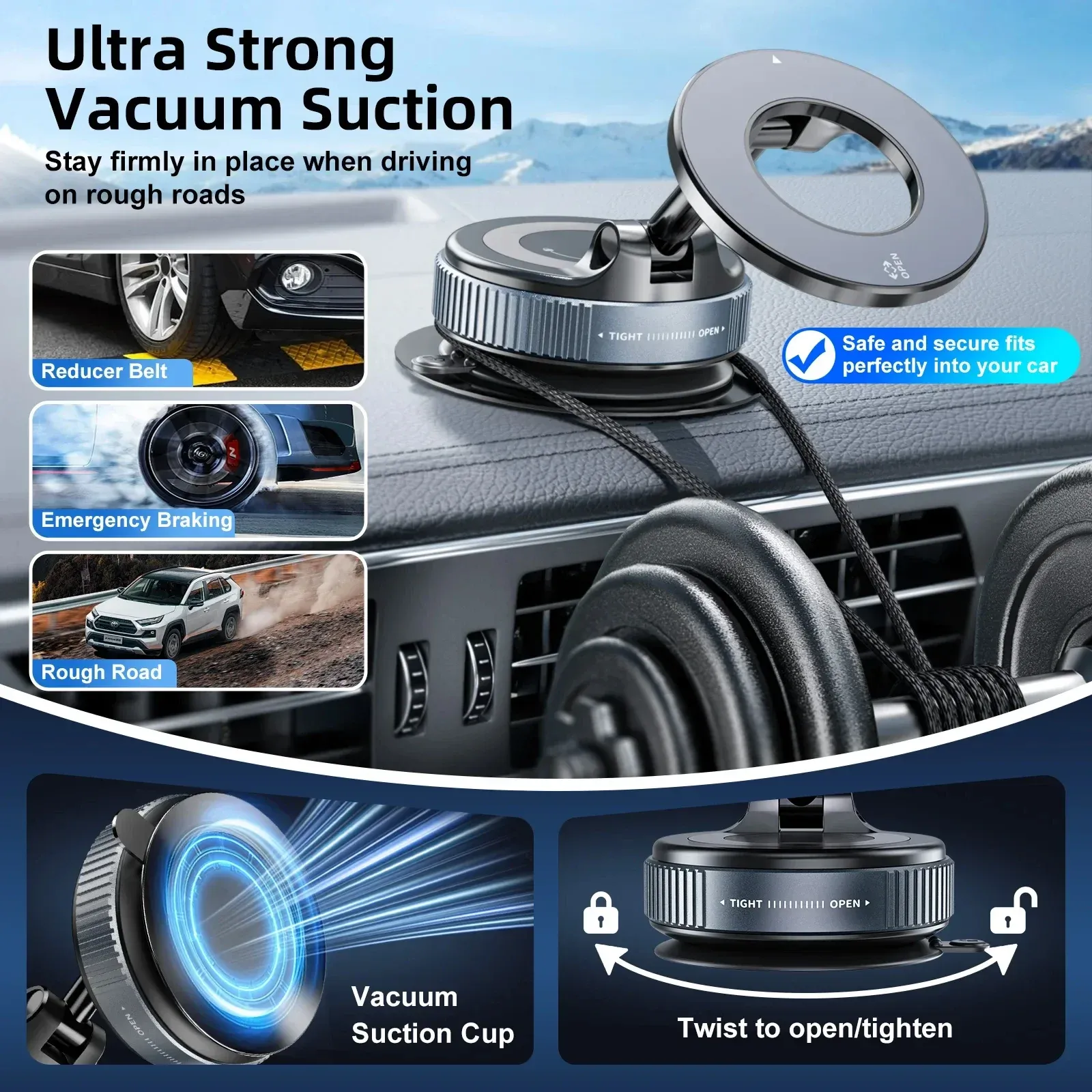 Support magnétique pour téléphone de voiture à ventouse mécanique, rotation à 360° 5