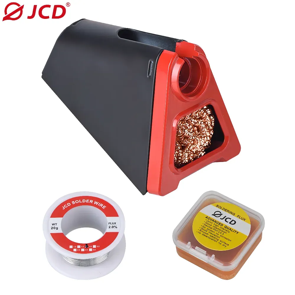 Support de fer à souder électrique JCD 820 en alliage d'aluminium avec nettoyeur de panne en boule de cuivre, fil à souder et flux RMA - Image 1