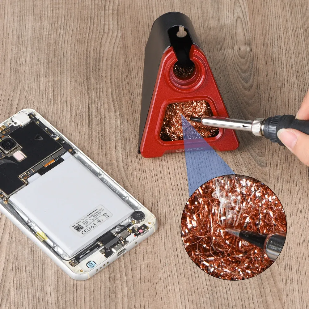 Support de fer à souder électrique JCD 820 en alliage d'aluminium avec nettoyeur de panne en boule de cuivre, fil à souder et flux RMA 2