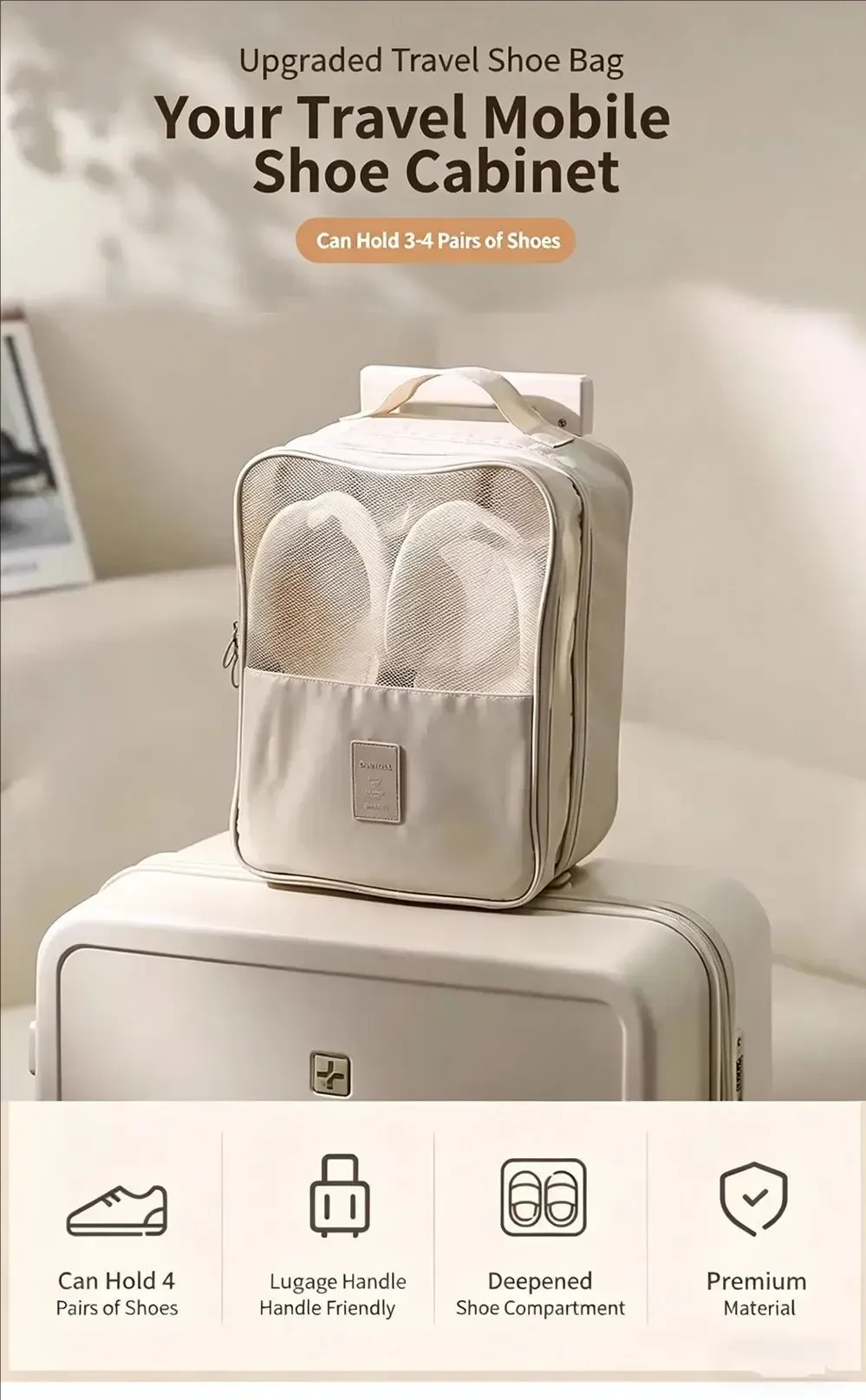 Sac de rangement pour chaussures de voyage, vue d'ensemble