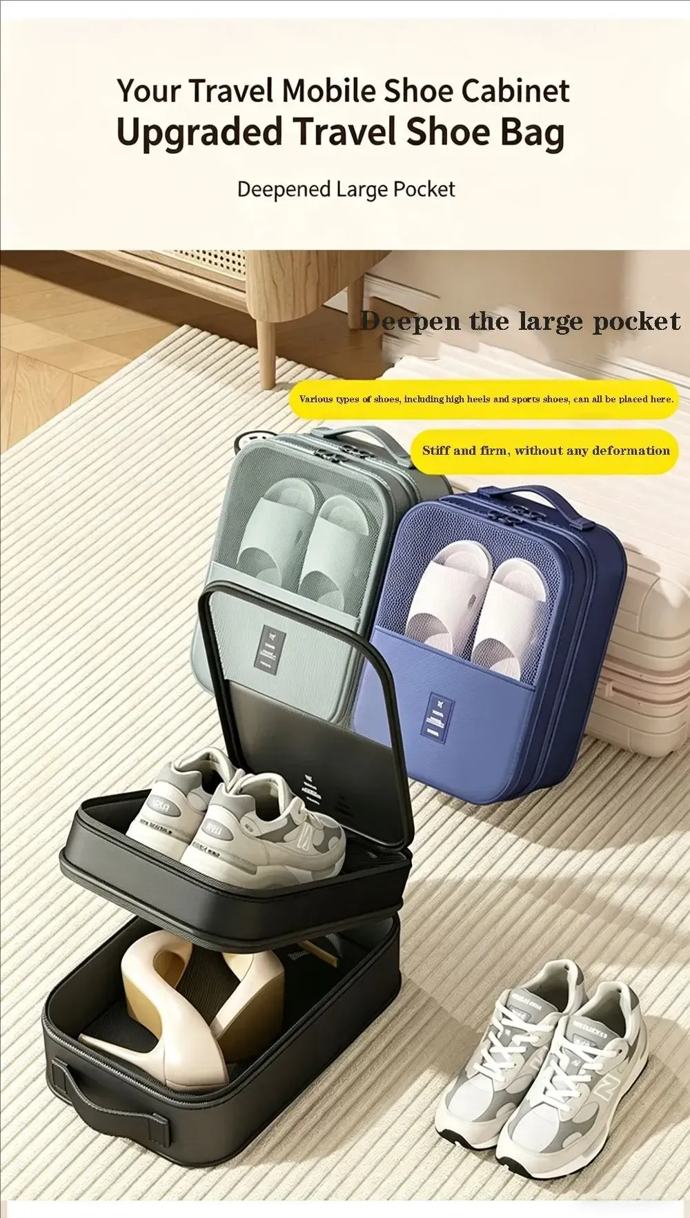 Sac à chaussures de voyage avec chaussures rangées à l'intérieur