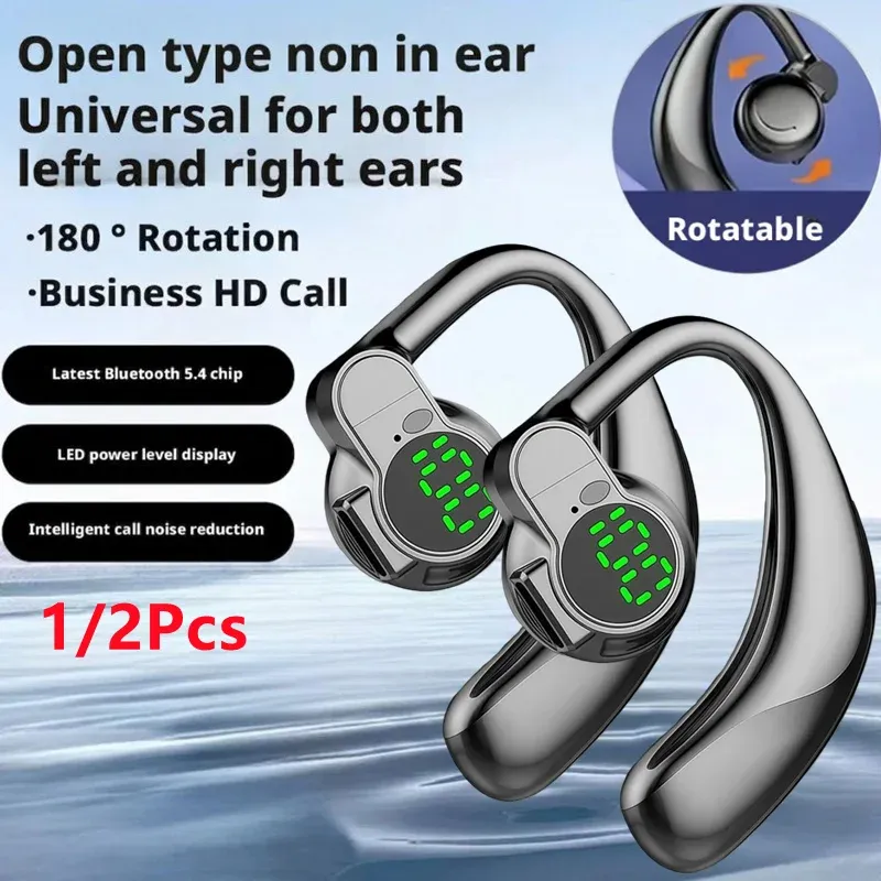 Écouteurs Bluetooth 5.4 à une oreille, rotatifs à 360°, avec crochets auriculaires et réduction de bruit, idéaux pour le sport