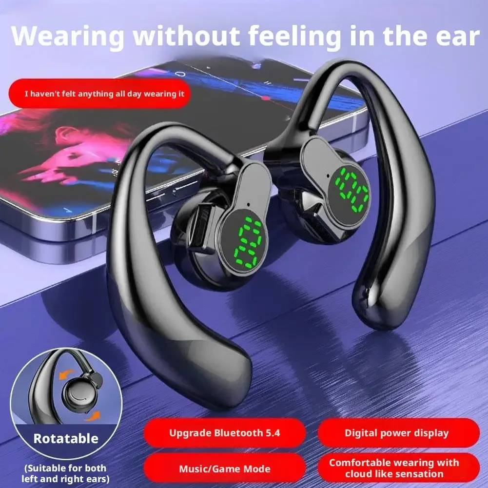 Écouteurs Bluetooth 5.4 à une oreille, rotatifs à 360°, avec crochets auriculaires et réduction de bruit, idéaux pour le sport 3