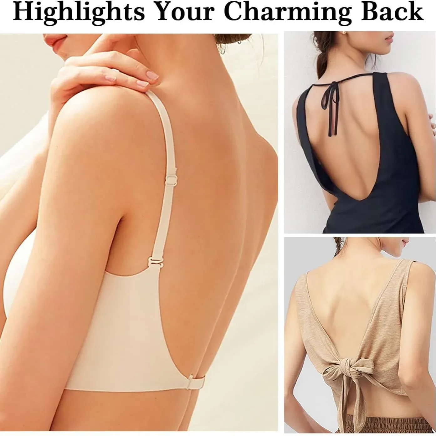 Soutien-gorge sans couture à dos plongeant, sans armatures, rembourré, à bretelles multiposition et encolure licou 3