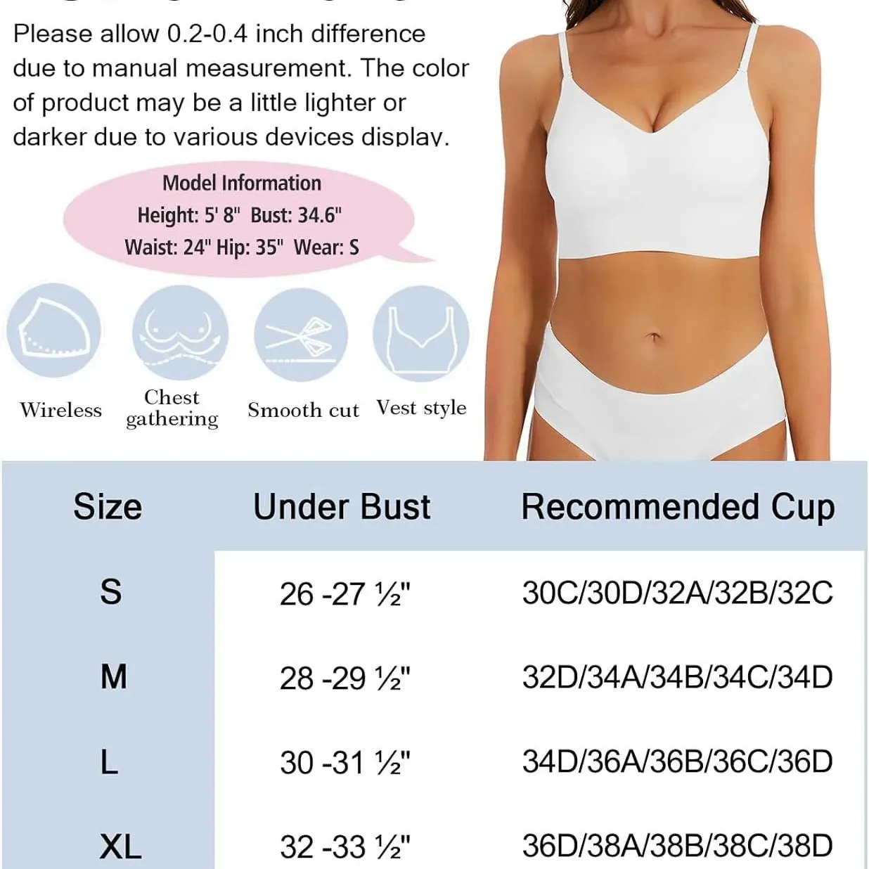 Soutien-gorge sans couture à dos plongeant, sans armatures, rembourré, à bretelles multiposition et encolure licou 4