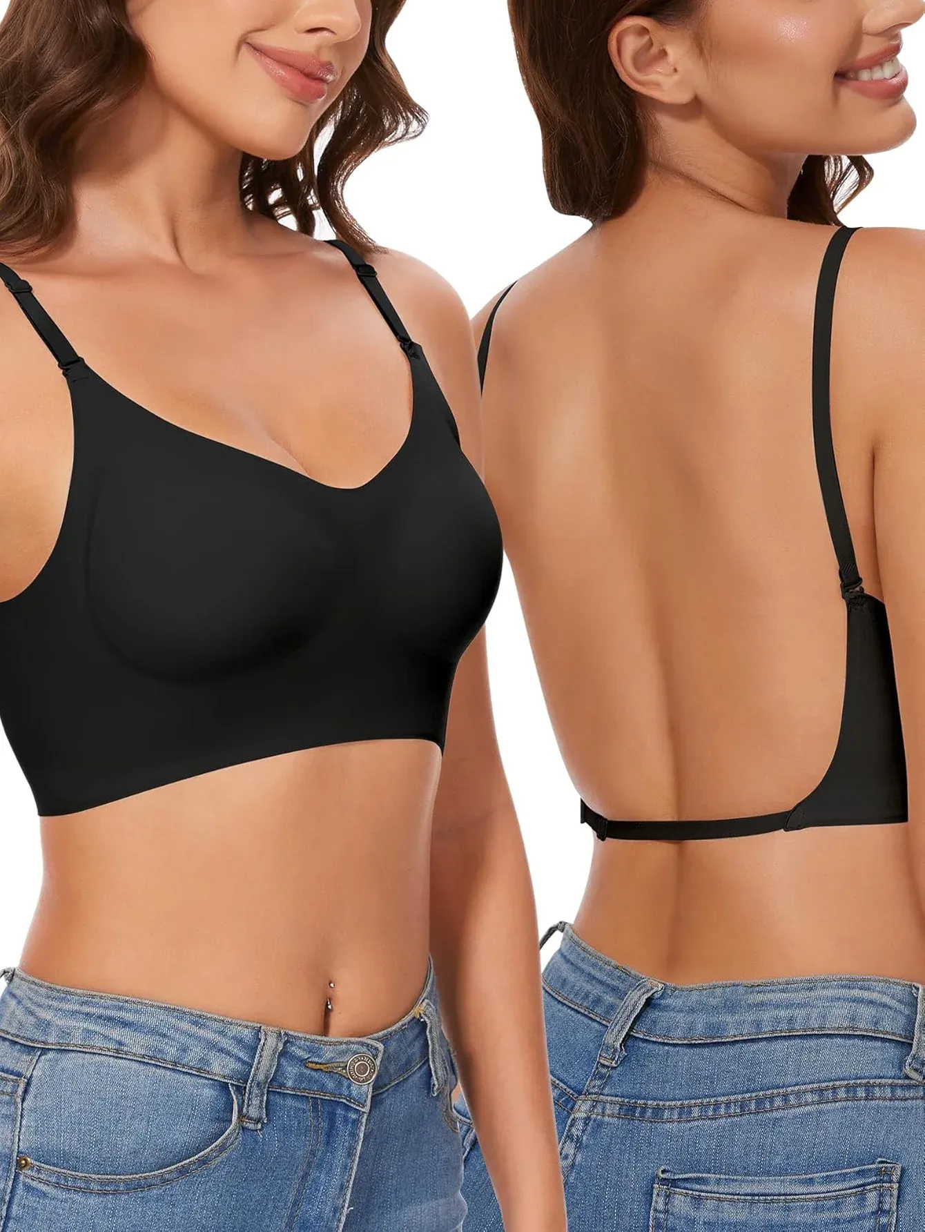 Soutien-gorge sans couture à dos plongeant, sans armatures, rembourré, à bretelles multiposition et encolure licou 6