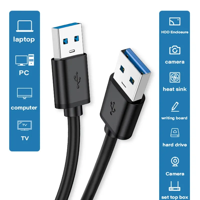 Câble d'extension USB 3.0 mâle vers mâle, 5 Gbit/s, transfert de données haute vitesse pour ordinateur portable et disque dur externe, TV 2