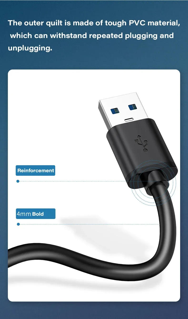 Câble d'extension USB, finition soignée et détails de connexion