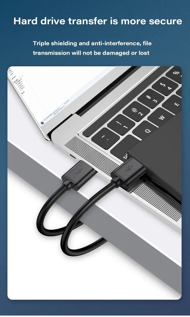 Câble d'extension USB installé entre un ordinateur portable et un périphérique