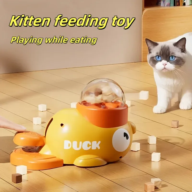 Jouet interactif pour chat sans batterie, distributeur de friandises à pression manuelle, design canard 3