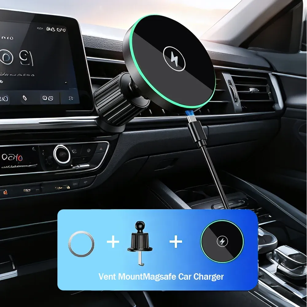 Chargeur magnétique sans fil 30 W pour voiture, support de téléphone à charge rapide avec lumière LED pour iPhone 12 à 17 et Pro Max