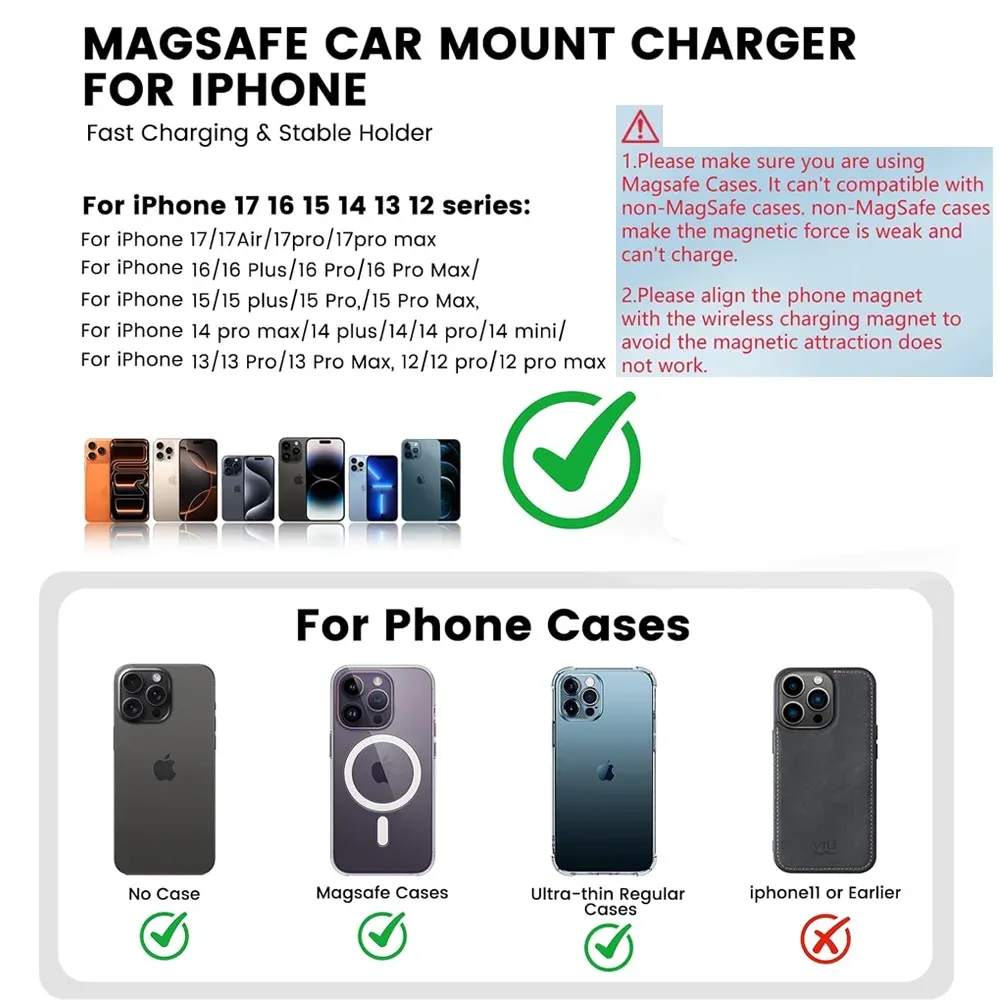 Chargeur magnétique sans fil 30 W pour voiture, support de téléphone à charge rapide avec lumière LED pour iPhone 12 à 17 et Pro Max 5